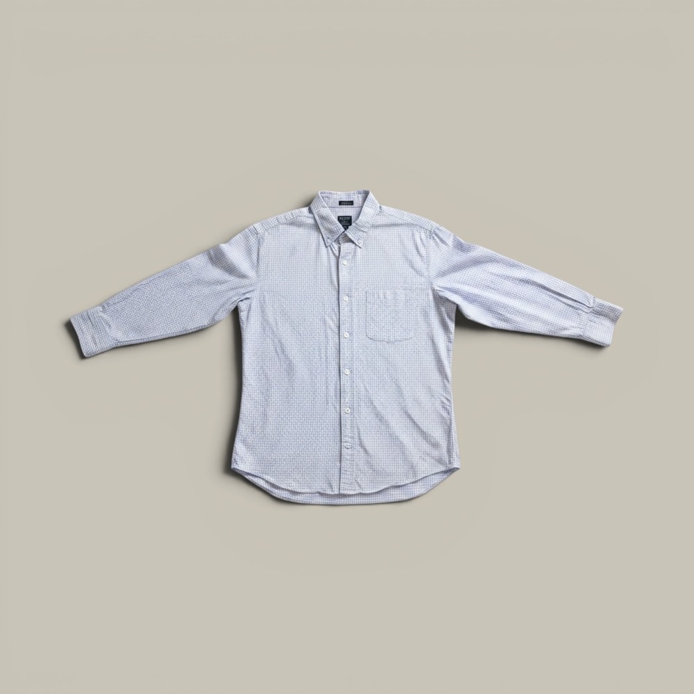 J.Crew Flex Washed Slim Untucked Gingham Button Down Shirt Blue Pink Large AU579